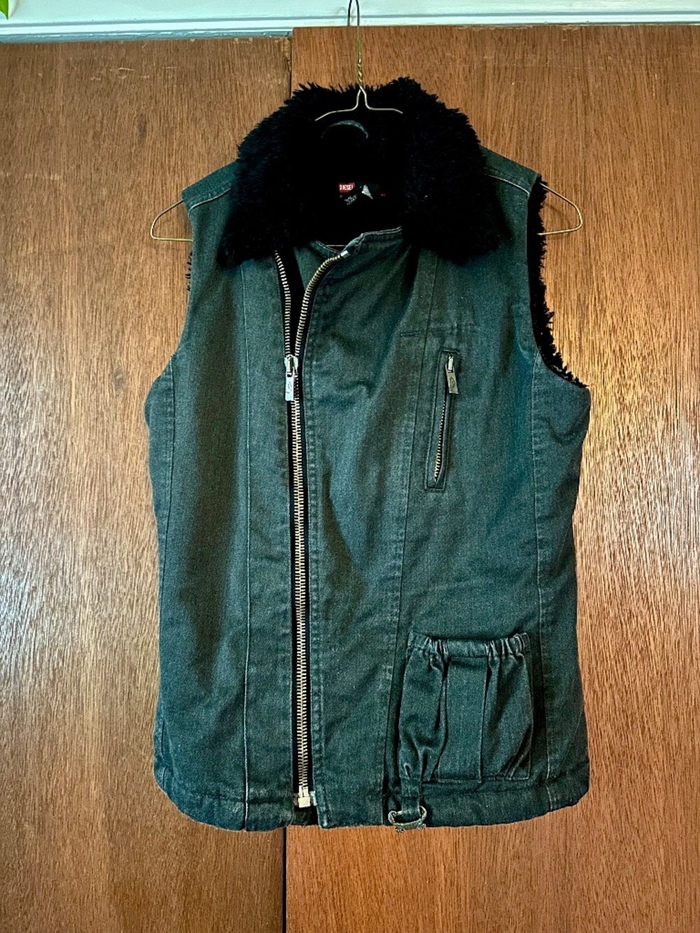 DIESEL Fur Lined Denim Moto Vest